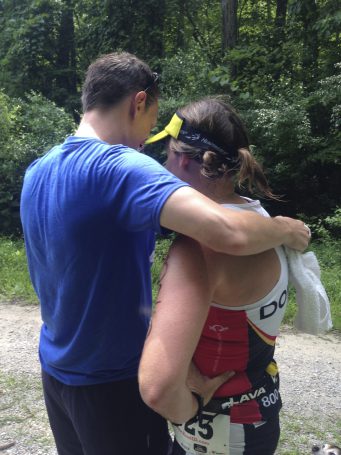 Getting a pep talk for the last leg.